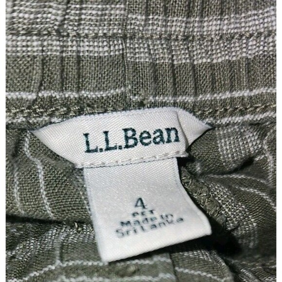 L.L. Bean Women Premium Linen Olive Green Pull-On Pants, Striped Beachy Size 4P - Picture 3 of 5